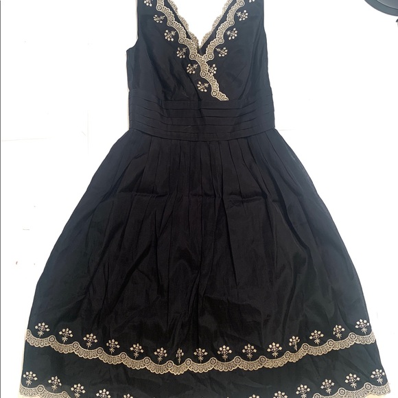 Ann Taylor Black Dress w/ Gold Lace Details - Picture 2 of 6